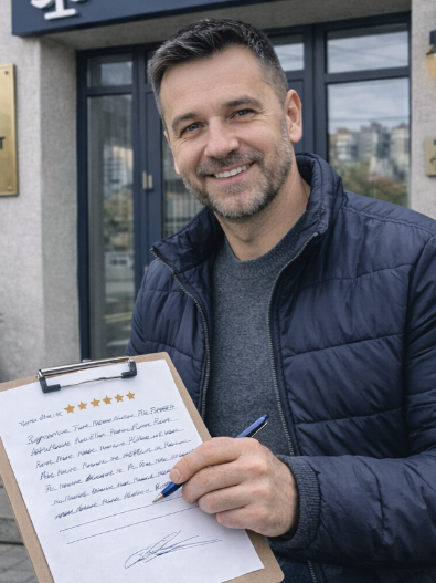 Клієнт адвоката по 130 КУпАП у Харкові біля автомобіля після закриття справи через недоведений факт керування